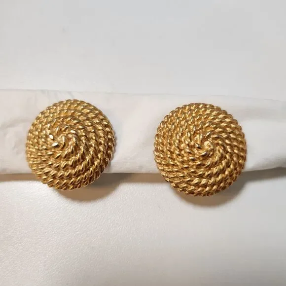 RJ Graziano Clip On Earrings Womens Goldtone Jewelry 1 inch round Vintage - Picture 11 of 11